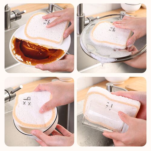 Creative Toastshaped Natural Wood Pulp Sponge for Kitchen Di
