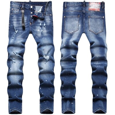 Hole Torn Splashed Slimfit Midwaist Jeans for Men 2025 2025