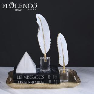 创意现代简约水晶羽毛装 轻奢客厅样板间酒店家居饰品摆件 饰时尚