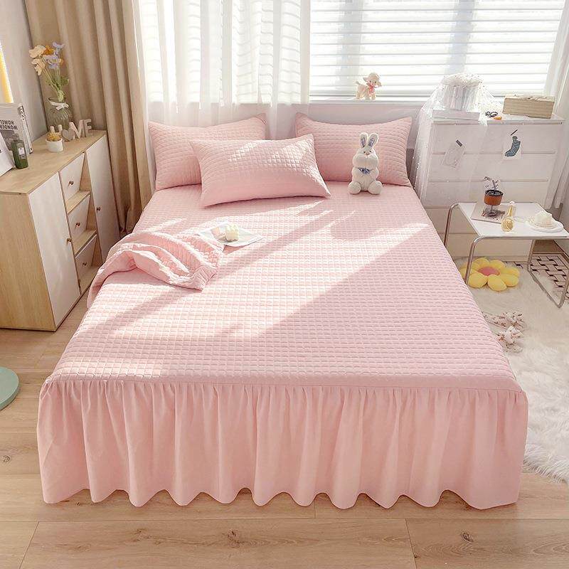 2025年新款全棉色织水洗棉夹棉床裙直销 纯色床罩床上用品