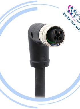 M12 T编码弯母头连接器 4芯高功率型电源插头IP67螺纹锁紧