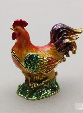 金公鸡摆件工艺品兼首饰盒t摆件镶钻彩合金招财汽车摆件家居装饰