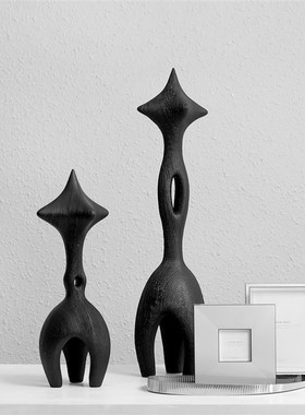 简约现代侘寂f风树脂几何黑色摆件样板房售楼处酒店大厅民宿装饰