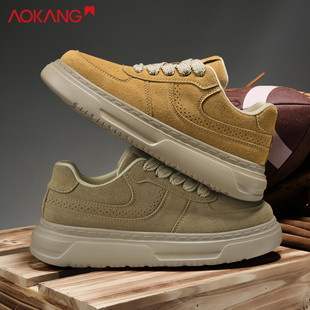 奥康休闲板鞋男2025新款EVA软底轻质男鞋秋季黄色小众反绒皮鞋子