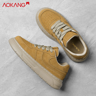 奥康休闲板鞋男2026新款EVA软底轻质男鞋春季黄色小众反绒皮鞋子