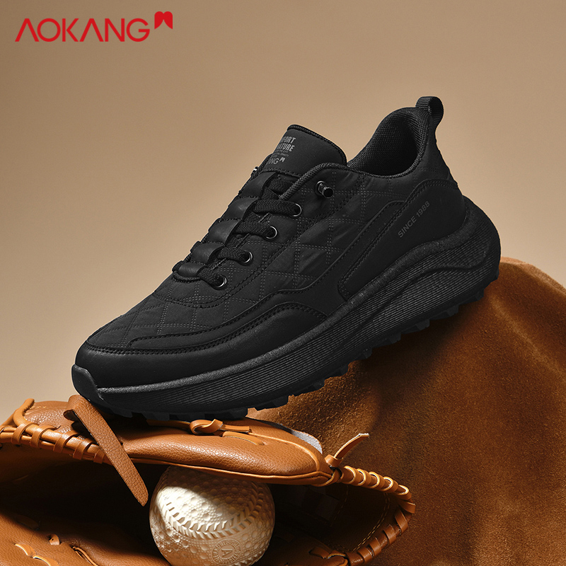 奥康黑色老爹鞋透气轻便保暖