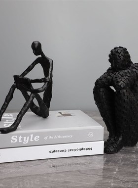 现代简约黑色人物读者样板房售楼部家居I玄关书房创意雕塑饰品摆