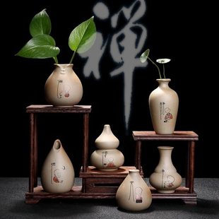 迷你古风小瓷瓶禅意图案葫芦小口径陶瓷小花瓶桌面摆件插花装饰品