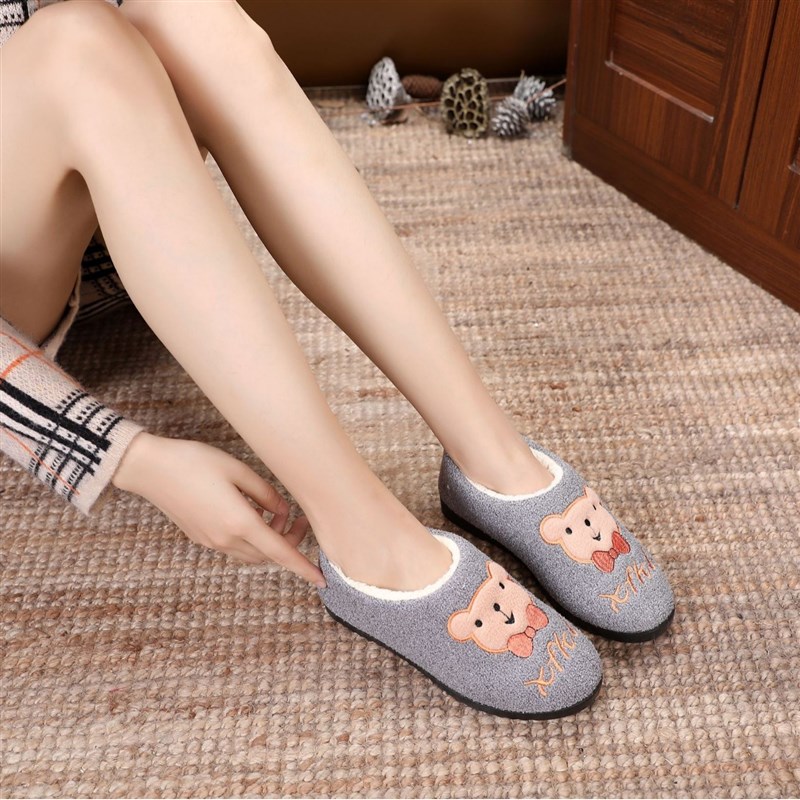 新款北京布鞋 家居棉拖鞋室内拖鞋休闲软V底绒面女棉鞋