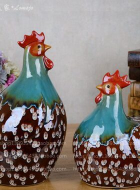 包邮创意窑变陶瓷咕咕对鸡摆件 欧美法式家居精品装饰品招财鸡