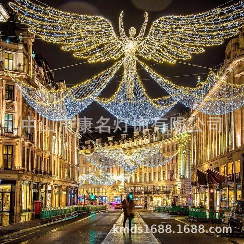 飘带灯,蝴蝶结灯,飞人灯,天使,跨街灯,装饰,黄色亮化图案造型兜帘