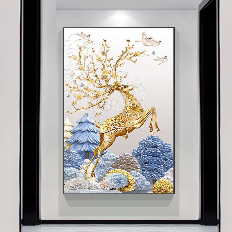 现代简约餐厅装饰画进门走廊过道墙玄关画客厅挂画麋鹿酒店床头画图片