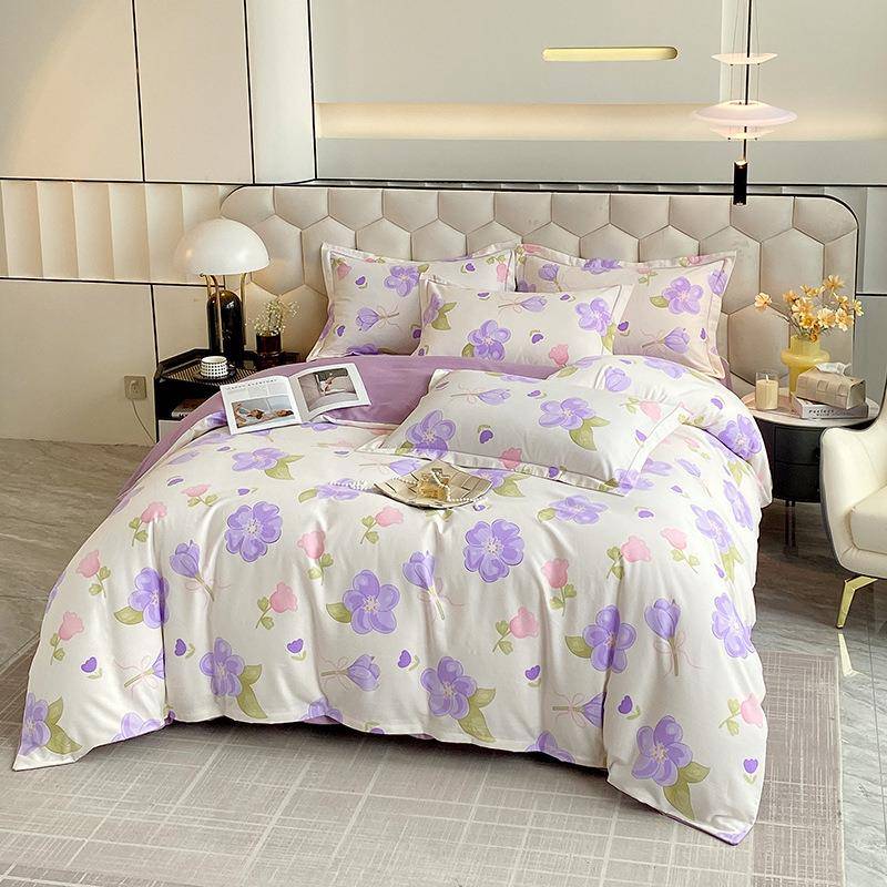 秋冬新款水洗棉加厚磨毛碎花四件套水洗棉保暖被套罩床单床上用品