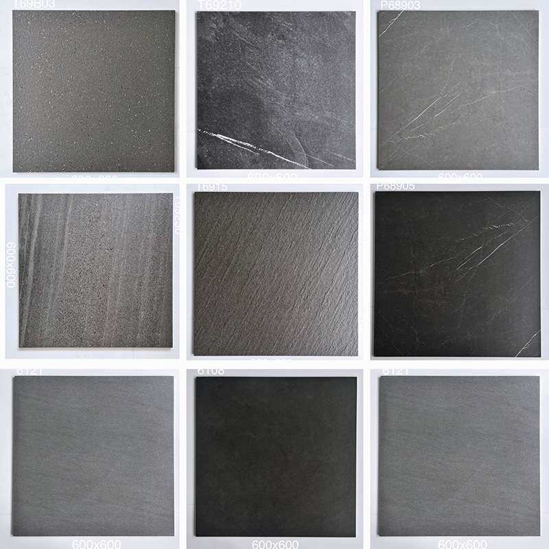 黑色通体板岩瓷砖600X600商场哑光防滑地板砖工程仿古风沙岩墙