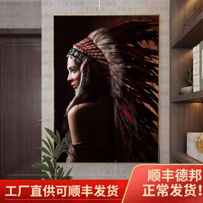 印第安人装饰画展厅酒吧简约现代个性展厅样板挂画大尺寸民宿壁画