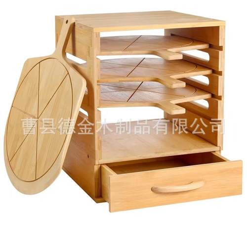 带手柄实木披萨托盘多层木质披萨板收纳盒餐厅桌面木制披萨套装