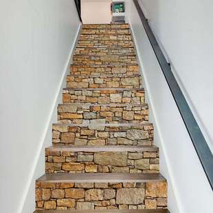 13片装 饰地贴 仿真石头楼梯贴自粘防水防污壁画楼梯踏步翻新装