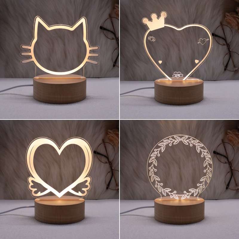 多功能亚克力透明小夜灯记事板发光留言板可擦家用备忘提示板送笔