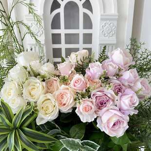 仿真花10头戴安娜婚礼花排摄影摆件假花餐桌装 饰桌面插花手工绢花