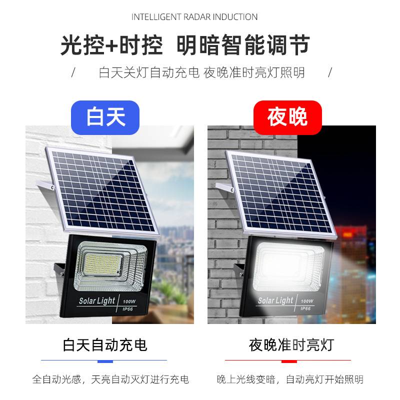 太阳能户外铝壳投光灯LED5米线庭院壁灯智能光控灯强光超长续航