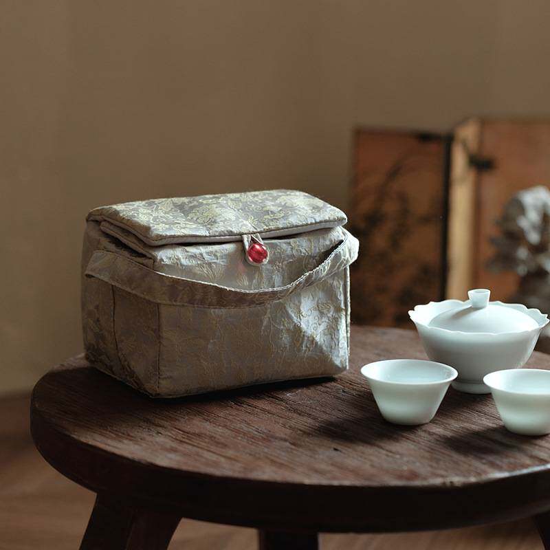 束刻 小号织锦提花面料茶具收纳袋旅行户外便携包收纳袋复古布袋