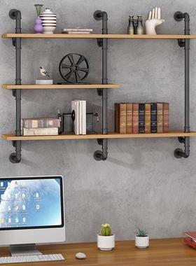 板铁tb-70508艺水管架书实木墙上置物工业风一字隔壁挂酒架架落地