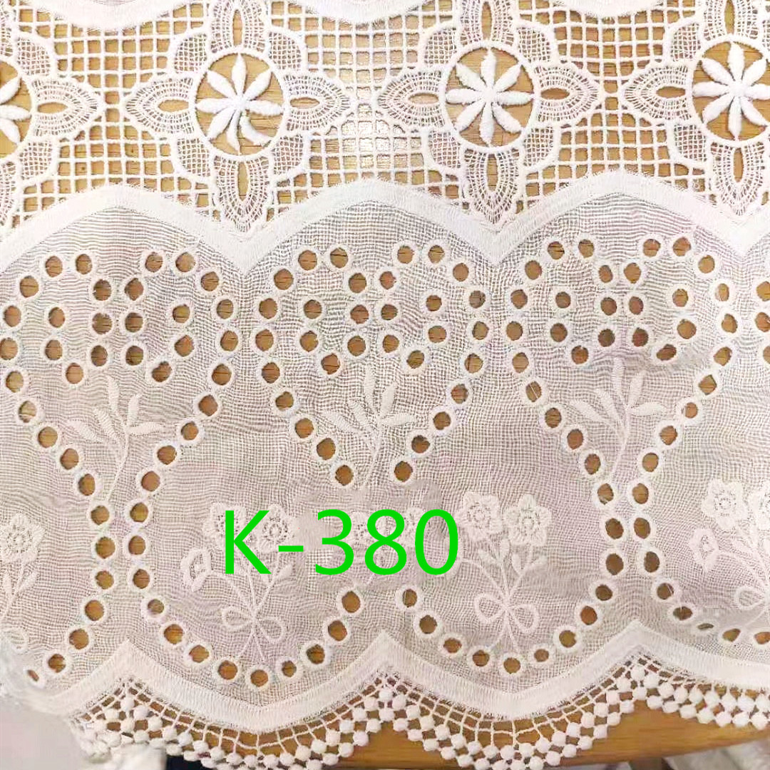 K-380棉布打孔双边水溶波浪网格梅花刺绣蕾丝绣花布面料