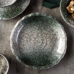 10/12寸花边浮雕汤凹盘披萨面包圆形陶瓷平盘蔬菜沙拉水果大盘子