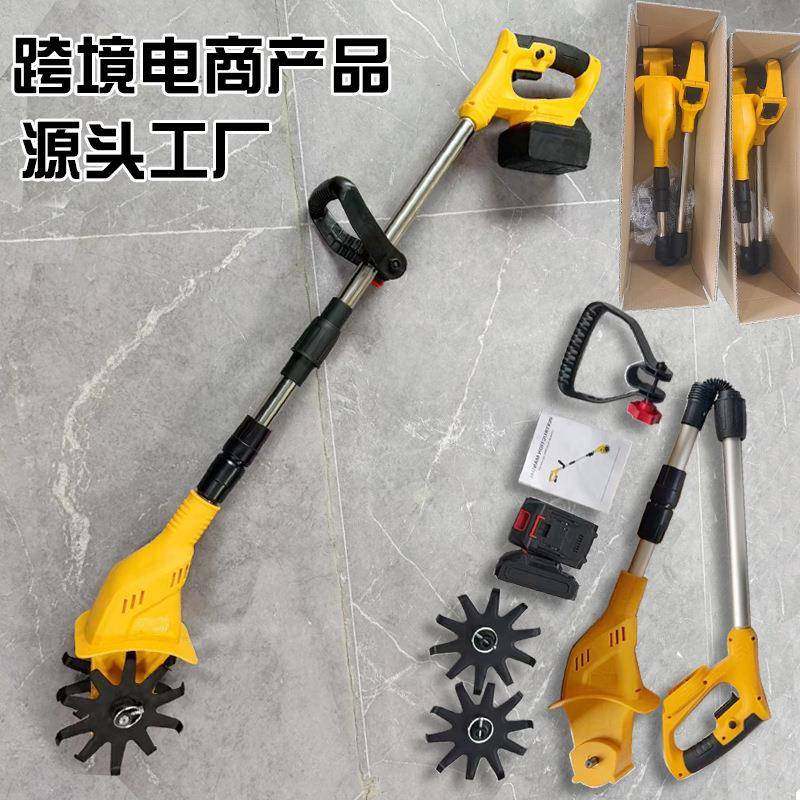 跨境手持款21V锂电微耕机松土机农用翻土家用小型电动锄头旋耕机