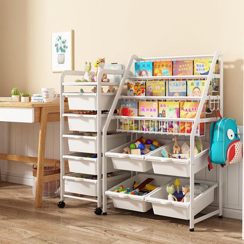 绘本书架儿童架玩具收纳架铁艺简易落地小型书柜宝宝置物架收纳篮