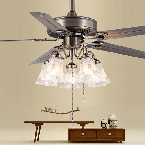 美式乡村吊扇灯家用客厅卧室工业风吊扇铁叶木叶欧式复古风扇灯