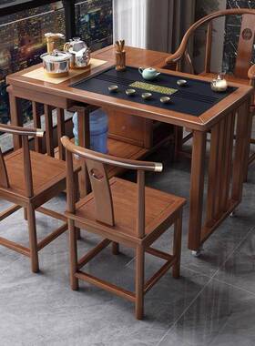 阳实台家用折叠小茶台泡桌椅组IBN茶合新茶中式木移动旋转几烧水