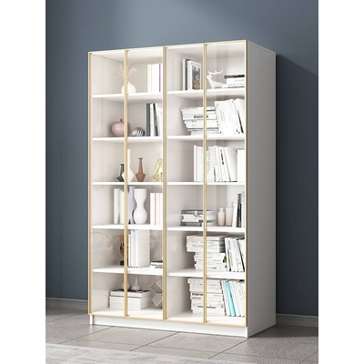 实木书架带玻璃门落地现代简约一体靠墙白色书房置物轻奢书柜