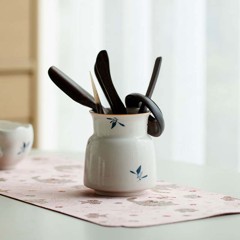 黑檀木茶针茶夹子茶道配件家用纯手绘蝴蝶兰花茶道六君子套装