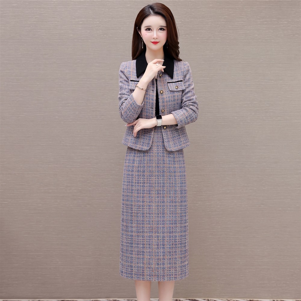 秋冬加厚小香风时尚妈妈连衣裙两件套女装气质显洋气套装裙子
