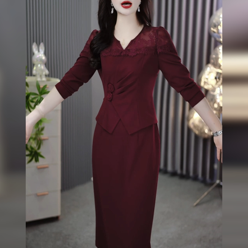 喜婆婆连衣裙女秋季2026新款收腰气质假两件平时可穿中长款a字裙