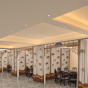 新中式包厢隔断茶楼茶室雅间格栅火锅饭店大厅中国风铁艺屏风装饰