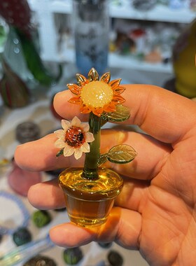 淄博博山琉璃g向日葵摆件迷你手工玻璃家居装饰礼品礼物生日客厅