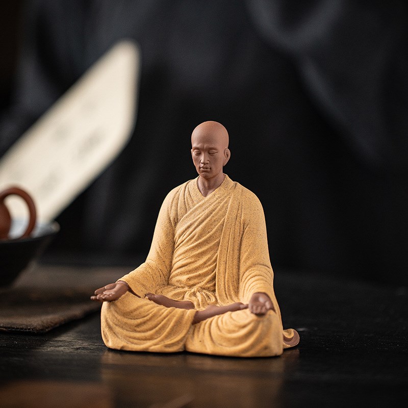 【无尘无念】禅意小和尚紫砂摆件陶瓷人物古风茶室博W古架桌面装