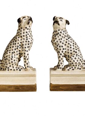 创意纯手工动物客厅摆件门厅书房书桌装饰陶瓷斑点狗桌面摆放698
