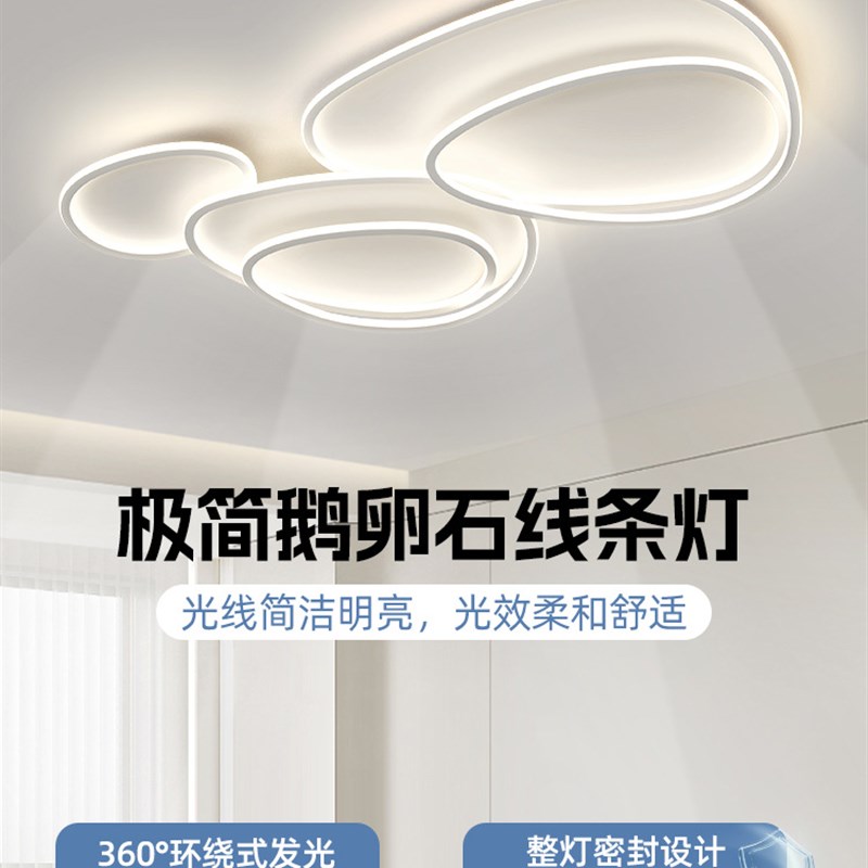 客厅主灯现代简约鹅卵石线s条感吸顶灯2024年新款灯具全屋套餐组