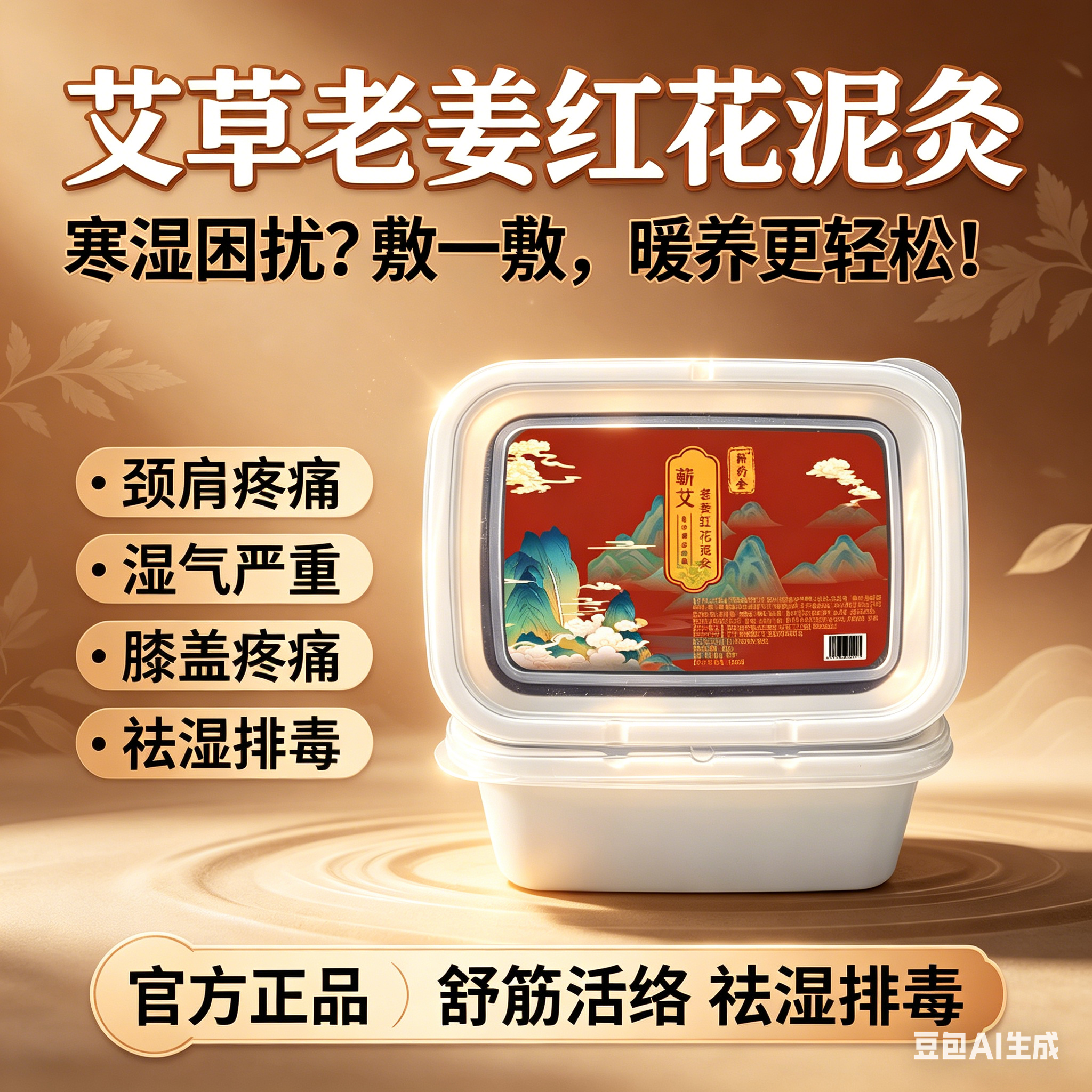 蕲药圣蕲艾老姜红花泥灸中药祛湿排寒宫寒调理暖宫贴颈部热敷ap