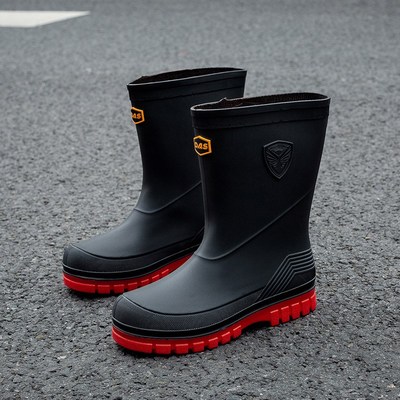 新款中筒防水鞋男款雨鞋耐磨防滑高筒雨靴子洗车钓U鱼工作防滑学