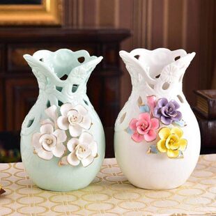 欧式小清新花瓶干花假花花插水培陶瓷花器花艺客厅装饰品家居摆件