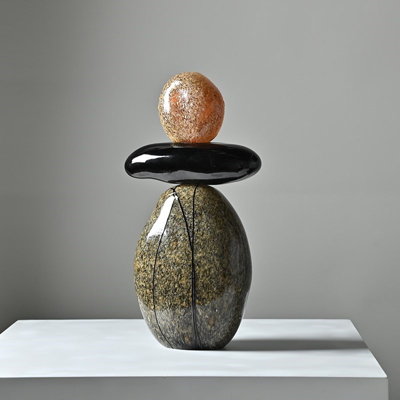 诧寂几何造型石头中古q琉璃摆件客厅茶几书柜Q台面装饰品样板间摆