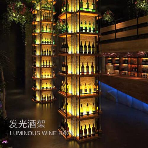 酒吧酒架铁艺壁挂靠墙餐厅清吧红酒葡萄酒架展示架置物架发光酒柜