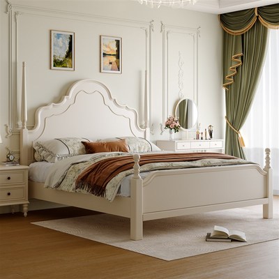 法式奶油a风安娜床1.8米双人主卧大床1.5米全实木床简奢公主床白