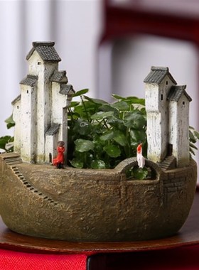 雨打青砖脆h墨洒江南巷新年书房J装饰摆件茶几茶洗鱼缸