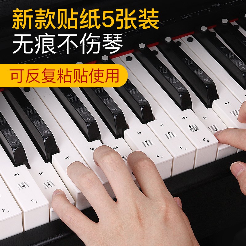 钢琴键盘贴纸88/61/54键通用电子琴手卷M钢琴音符贴纸音符音标音