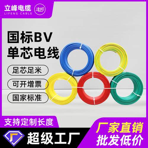 国标纯铜BV线家用1.5/2.5/4/6平方单芯铜芯硬线 阻燃家装电线
